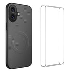 Custodia per telefono WANLONFENG serie TQ1 con texture in fibra di carbonio magnetica e 2 pellicole protettive per lo schermo., For iPhone 16 Pro, For iPhone 16, For iPhone 15 Pro Max, For iPhone 15 Pro, For iPhone 15, For iPhone 14