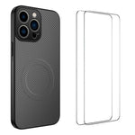 Custodia per telefono WANLONFENG serie TQ1 con texture in fibra di carbonio magnetica e 2 pellicole protettive per lo schermo., For iPhone 16 Pro, For iPhone 16, For iPhone 15 Pro Max, For iPhone 15 Pro, For iPhone 15, For iPhone 14