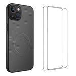 Custodia per telefono WANLONFENG serie TQ1 con texture in fibra di carbonio magnetica e 2 pellicole protettive per lo schermo., For iPhone 16 Pro, For iPhone 16, For iPhone 15 Pro Max, For iPhone 15 Pro, For iPhone 15, For iPhone 14