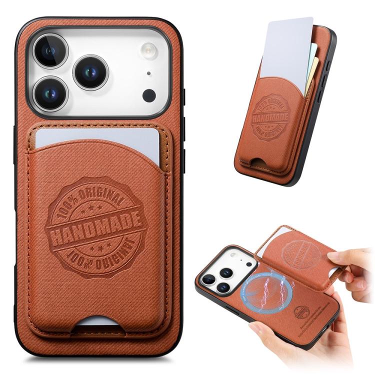 Cover magnetica per telefono in ecopelle vegana con trama twill e porta carte removibile., For iPhone 16e / 17e, For iPhone 17 Pro Max, For iPhone 17 Pro