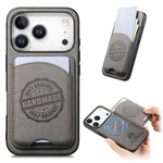 Cover magnetica per telefono in ecopelle vegana con trama twill e porta carte removibile., For iPhone 16e / 17e, For iPhone 17 Pro Max, For iPhone 17 Pro