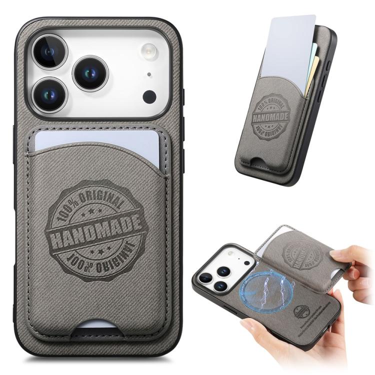 Cover magnetica per telefono in ecopelle vegana con trama twill e porta carte removibile., For iPhone 16e / 17e, For iPhone 17 Pro Max, For iPhone 17 Pro