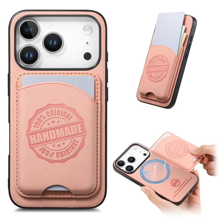 Cover magnetica per telefono in ecopelle vegana con trama twill e porta carte removibile., For iPhone 16e / 17e, For iPhone 17 Pro Max, For iPhone 17 Pro