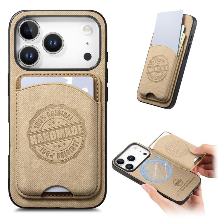 Cover magnetica per telefono in ecopelle vegana con trama twill e porta carte removibile., For iPhone 16e / 17e, For iPhone 17 Pro Max, For iPhone 17 Pro