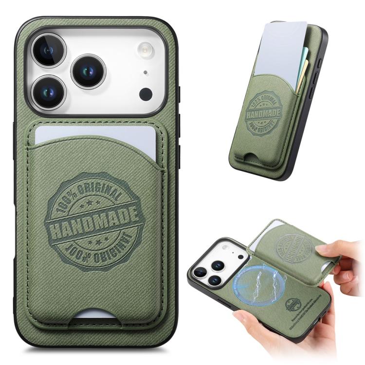 Cover magnetica per telefono in ecopelle vegana con trama twill e porta carte removibile., For iPhone 16e / 17e, For iPhone 17 Pro Max, For iPhone 17 Pro