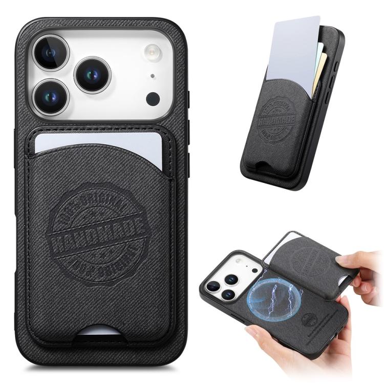 Cover magnetica per telefono in ecopelle vegana con trama twill e porta carte removibile., For iPhone 15, For iPhone 14 Plus, For iPhone 14