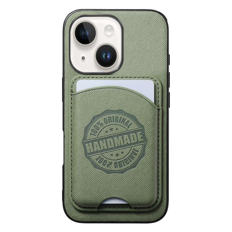 Cover magnetica per telefono in ecopelle vegana con trama twill e porta carte removibile., For iPhone 15, For iPhone 14 Plus, For iPhone 14