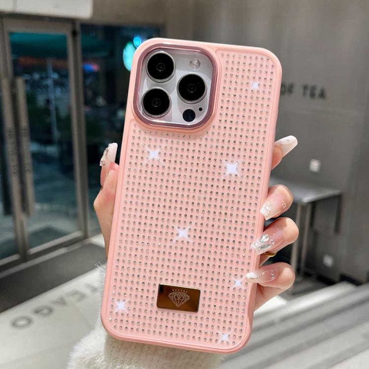 Custodia per telefono antiurto in TPU + PC con strass in resina e emblema in metallo., For iPhone 15 Pro Max, For iPhone 15 Pro, For iPhone 15 Plus, For iPhone 15