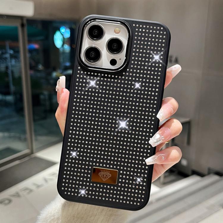 Custodia per telefono antiurto in TPU + PC con strass in resina e emblema in metallo., For iPhone 15 Pro Max, For iPhone 15 Pro, For iPhone 15 Plus, For iPhone 15