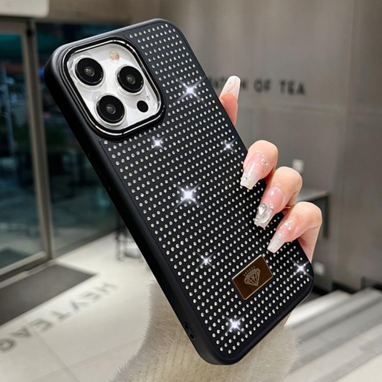 Custodia per telefono antiurto in TPU + PC con strass in resina e emblema in metallo., For iPhone 13 Pro, For iPhone 13, For iPhone 12, For iPhone 12 Pro Max
