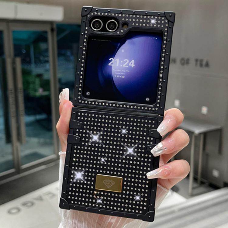 Custodia per telefono antiurto in TPU + PC con strass in resina e emblema in metallo., For Samsung Galaxy Z Flip7 5G, For Samsung Galaxy Z Flip6, For Samsung Galaxy Z Flip5