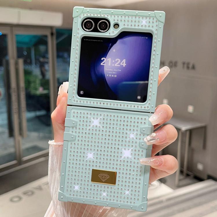 Custodia per telefono antiurto in TPU + PC con strass in resina e emblema in metallo., For Samsung Galaxy Z Flip7 5G, For Samsung Galaxy Z Flip6, For Samsung Galaxy Z Flip5