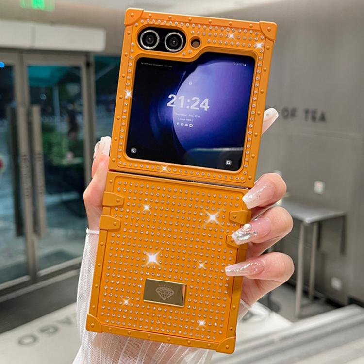 Custodia per telefono antiurto in TPU + PC con strass in resina e emblema in metallo., For Samsung Galaxy Z Flip7 5G, For Samsung Galaxy Z Flip6, For Samsung Galaxy Z Flip5