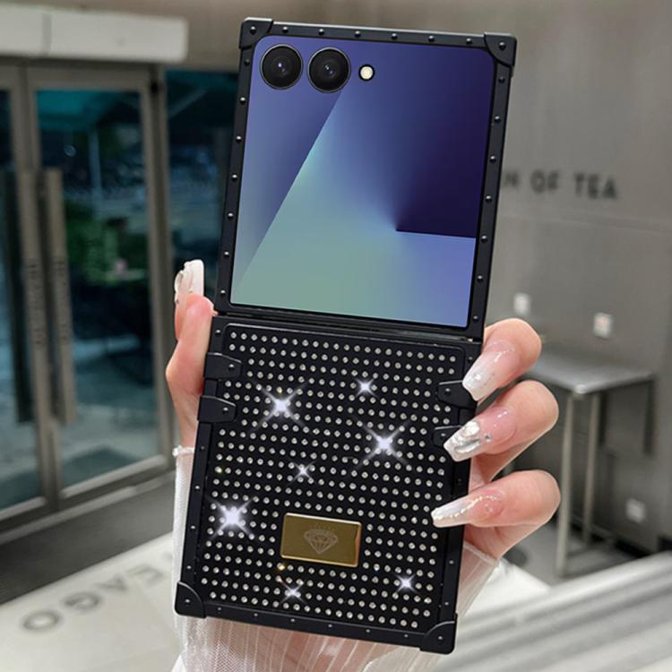Custodia per telefono antiurto in TPU + PC con strass in resina e emblema in metallo., For Samsung Galaxy Z Flip7 5G, For Samsung Galaxy Z Flip6, For Samsung Galaxy Z Flip5