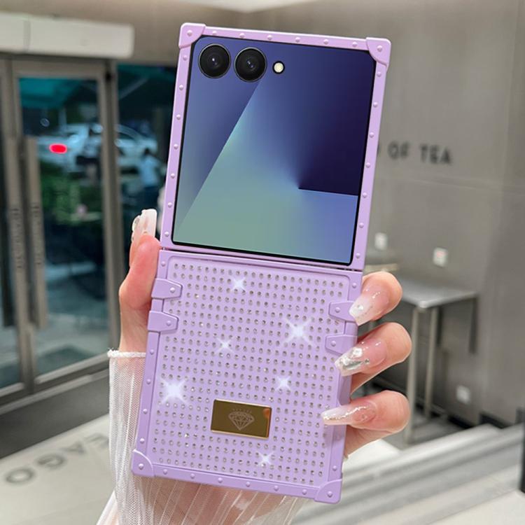 Custodia per telefono antiurto in TPU + PC con strass in resina e emblema in metallo., For Samsung Galaxy Z Flip7 5G, For Samsung Galaxy Z Flip6, For Samsung Galaxy Z Flip5