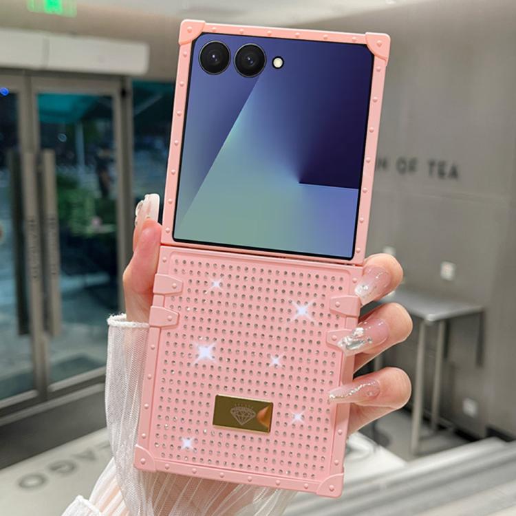 Custodia per telefono antiurto in TPU + PC con strass in resina e emblema in metallo., For Samsung Galaxy Z Flip7 5G, For Samsung Galaxy Z Flip6, For Samsung Galaxy Z Flip5