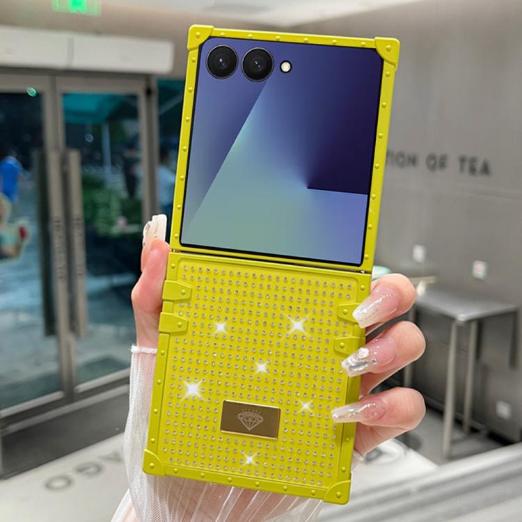 Custodia per telefono antiurto in TPU + PC con strass in resina e emblema in metallo., For Samsung Galaxy Z Flip7 5G, For Samsung Galaxy Z Flip6, For Samsung Galaxy Z Flip5