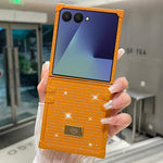 Custodia per telefono antiurto in TPU + PC con strass in resina e emblema in metallo., For Samsung Galaxy Z Flip7 5G, For Samsung Galaxy Z Flip6, For Samsung Galaxy Z Flip5