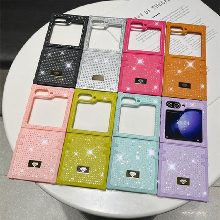 Custodia per telefono antiurto in TPU + PC con strass in resina e emblema in metallo., For Samsung Galaxy Z Flip7 5G, For Samsung Galaxy Z Flip6, For Samsung Galaxy Z Flip5