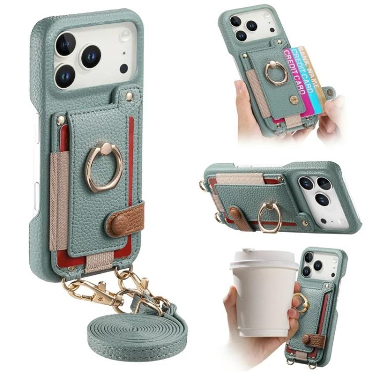 Custodia portafoglio in pelle vegana con anello per iPhone