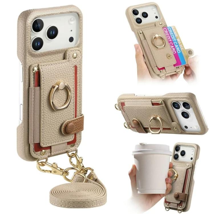 Custodia portafoglio in pelle vegana con anello per iPhone