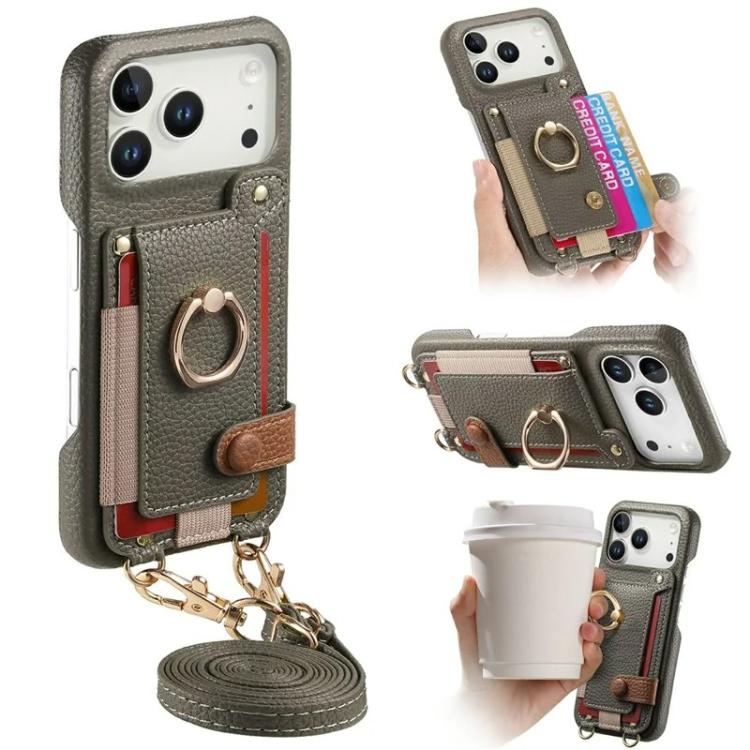 Custodia portafoglio in pelle vegana con anello per iPhone