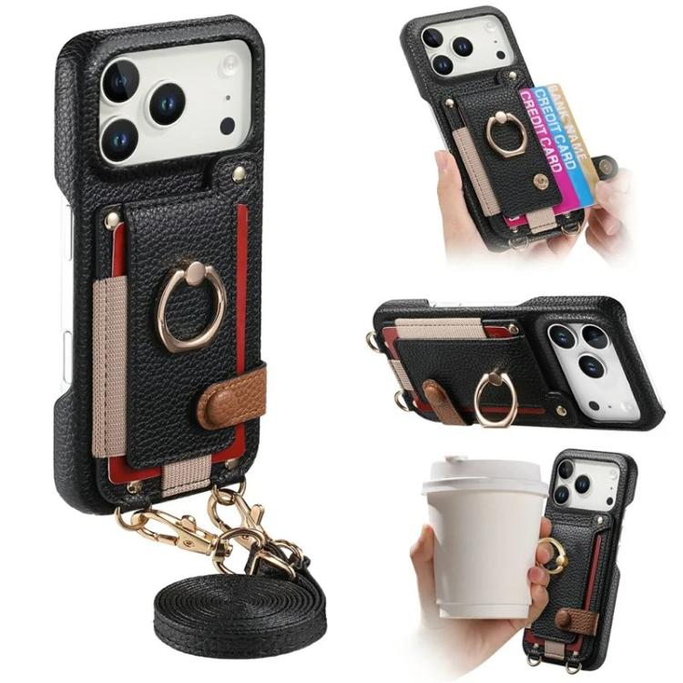 Custodia portafoglio in pelle vegana con anello per iPhone