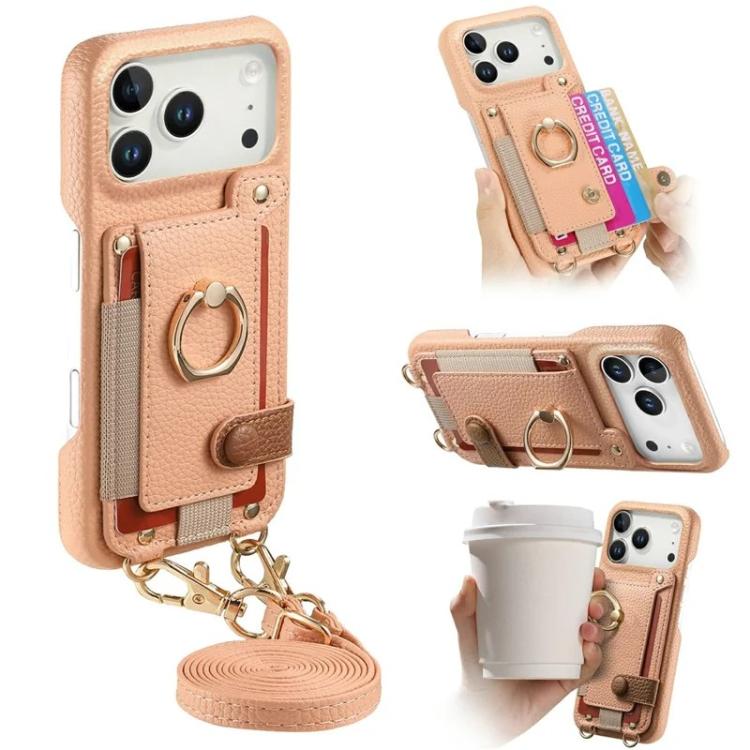 Custodia portafoglio in pelle vegana con anello per iPhone