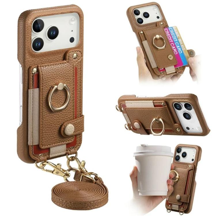 Custodia portafoglio in pelle vegana con anello per iPhone