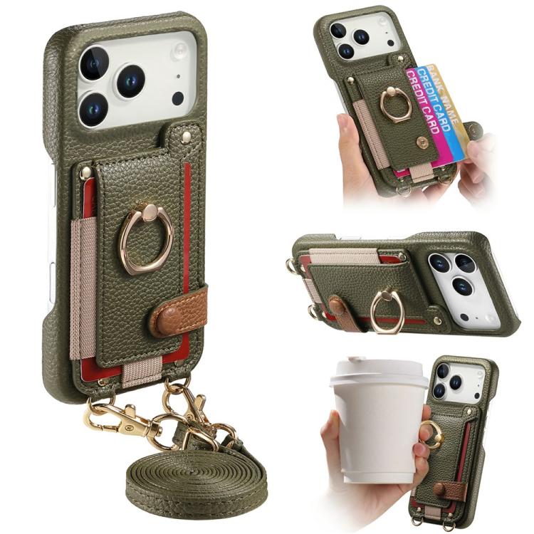 Custodia portafoglio in pelle vegana con anello per iPhone