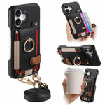 Custodia portafoglio in pelle vegana con anello per iPhone 17