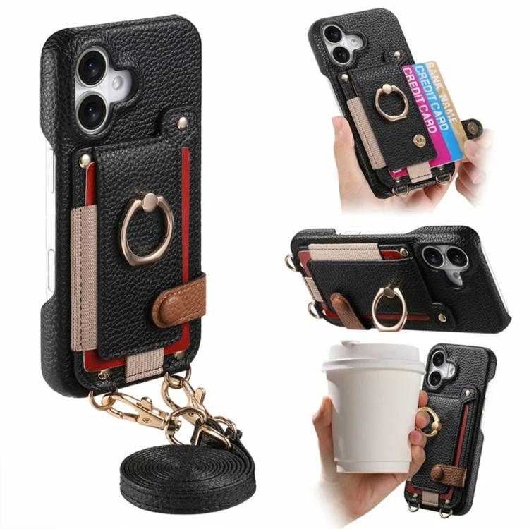 Custodia portafoglio in pelle vegana con anello per iPhone 17