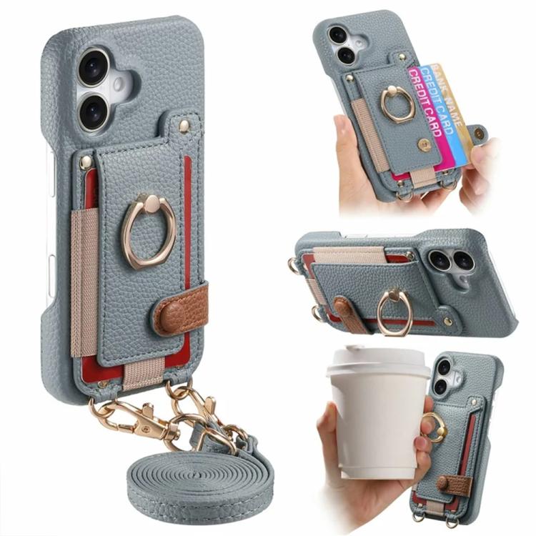 Custodia portafoglio in pelle vegana con anello per iPhone 17