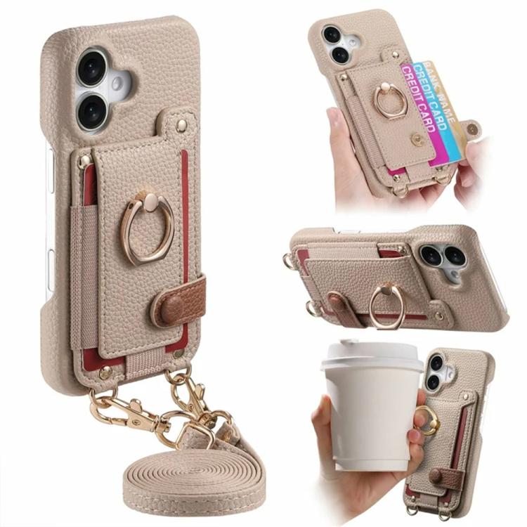Custodia portafoglio in pelle vegana con anello per iPhone 17