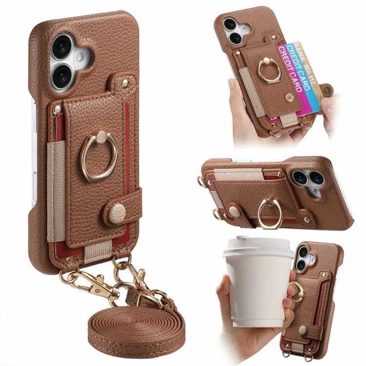 Custodia portafoglio in pelle vegana con anello per iPhone 17