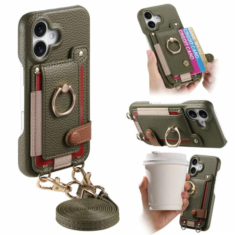 Custodia portafoglio in pelle vegana con anello per iPhone 17