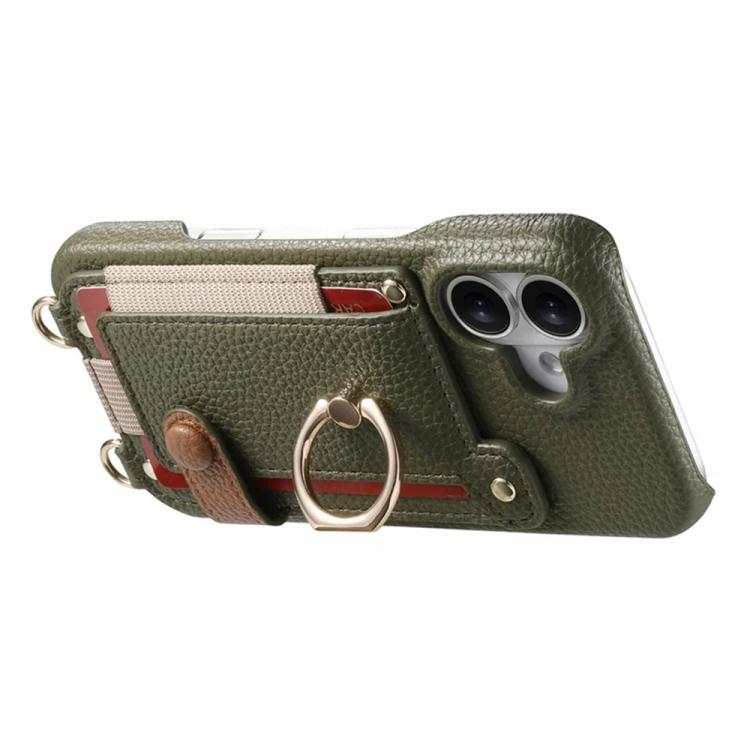 Custodia portafoglio in pelle vegana con anello per iPhone 17
