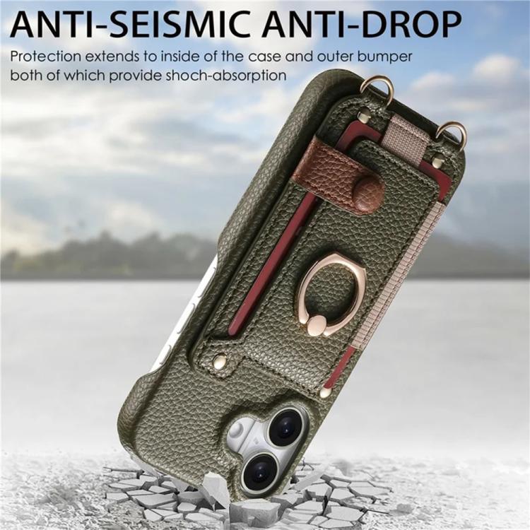 Custodia portafoglio in pelle vegana con anello per iPhone 17