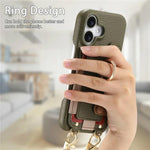 Custodia portafoglio in pelle vegana con anello per iPhone 17