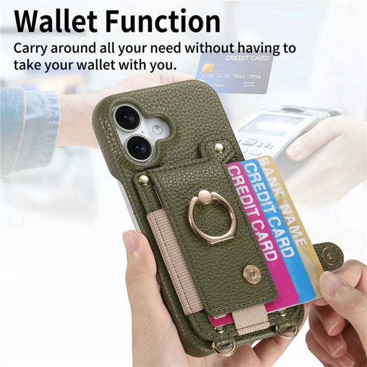 Custodia portafoglio in pelle vegana con anello per iPhone 17
