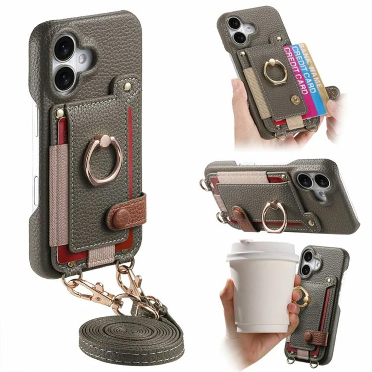 Custodia portafoglio in pelle vegana con anello per iPhone 17