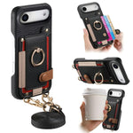 Custodia portafoglio in pelle vegana con anello per iPhone 17