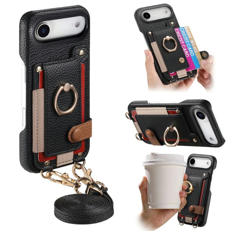 Custodia portafoglio in pelle vegana con anello per iPhone 17