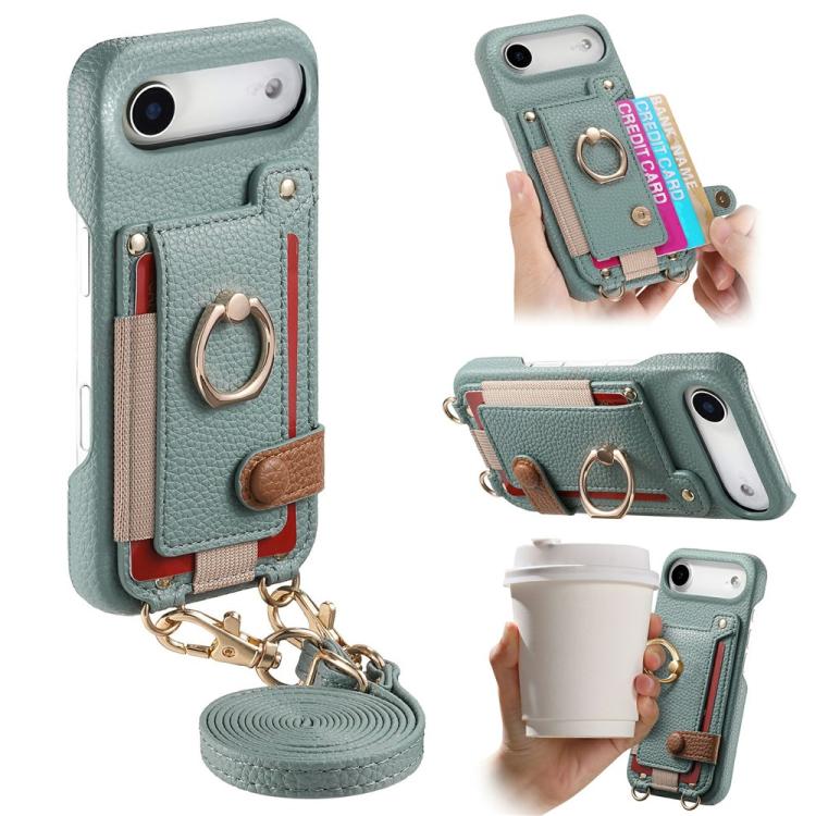 Custodia portafoglio in pelle vegana con anello per iPhone 17