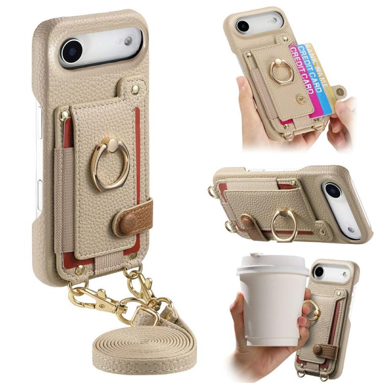 Custodia portafoglio in pelle vegana con anello per iPhone 17