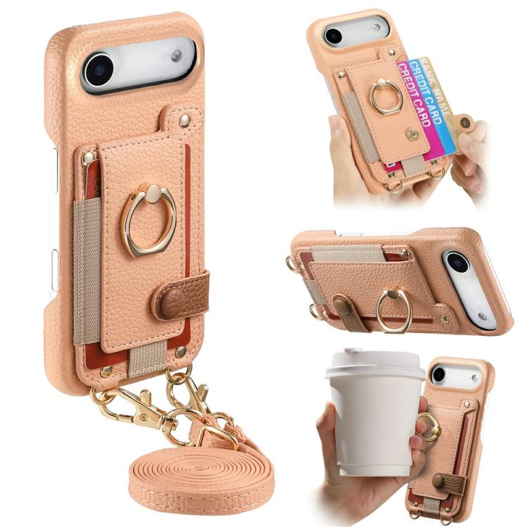 Custodia portafoglio in pelle vegana con anello per iPhone 17