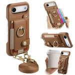 Custodia portafoglio in pelle vegana con anello per iPhone 17