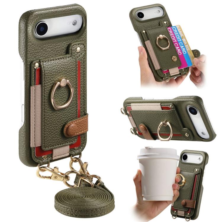 Custodia portafoglio in pelle vegana con anello per iPhone 17