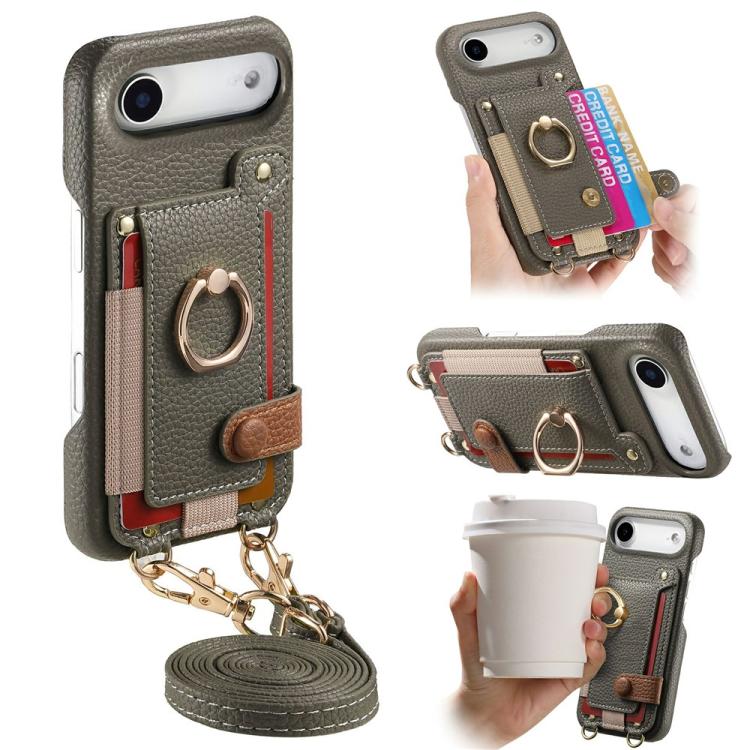 Custodia portafoglio in pelle vegana con anello per iPhone 17