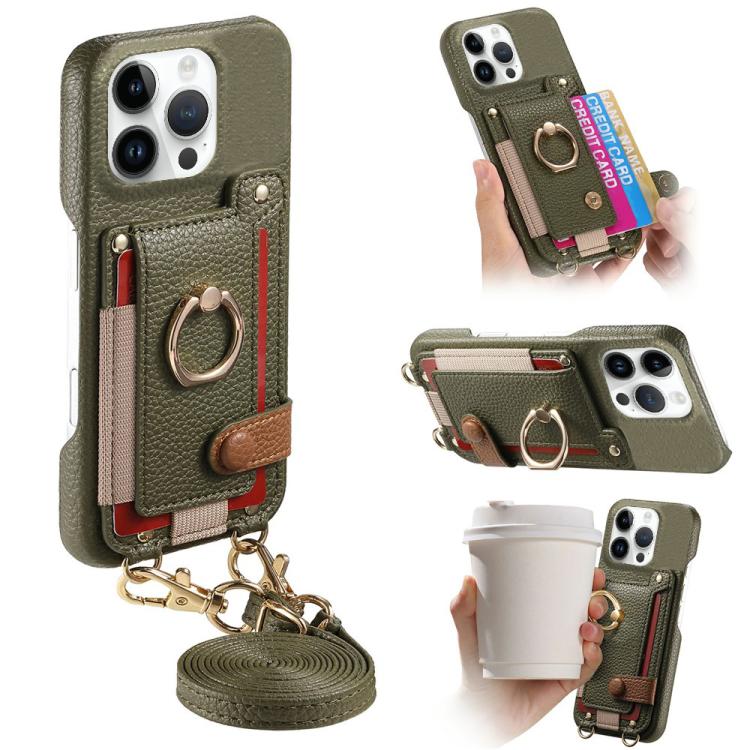 Custodia portafoglio in pelle vegana con anello per iPhone 17